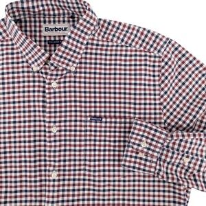 Barbour Men's Medium Forster Tailored Shirt Red Blue Gingham Check Long Sleeve